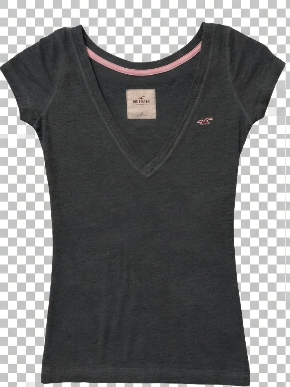 Vintage Hollister Deep V-Neck Tee - Charcoal Gray - Size XS